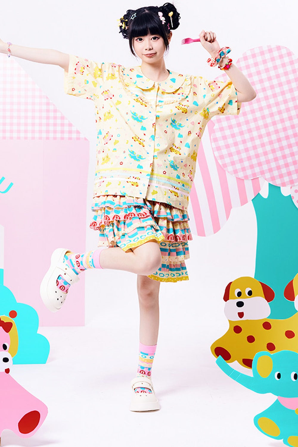Original Three-Color Ribbon Print Blouse