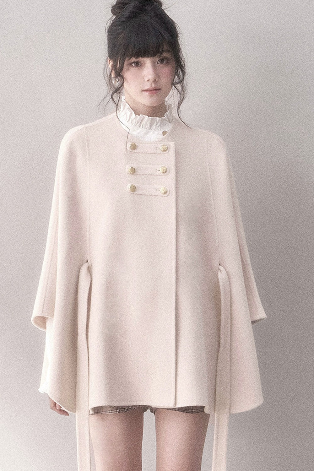 Double-Sided Wool Metal Button Cape Coat Set