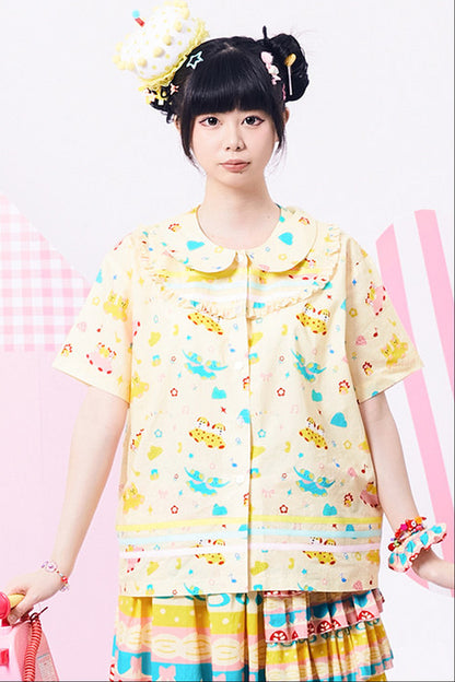 Original Three-Color Ribbon Print Blouse