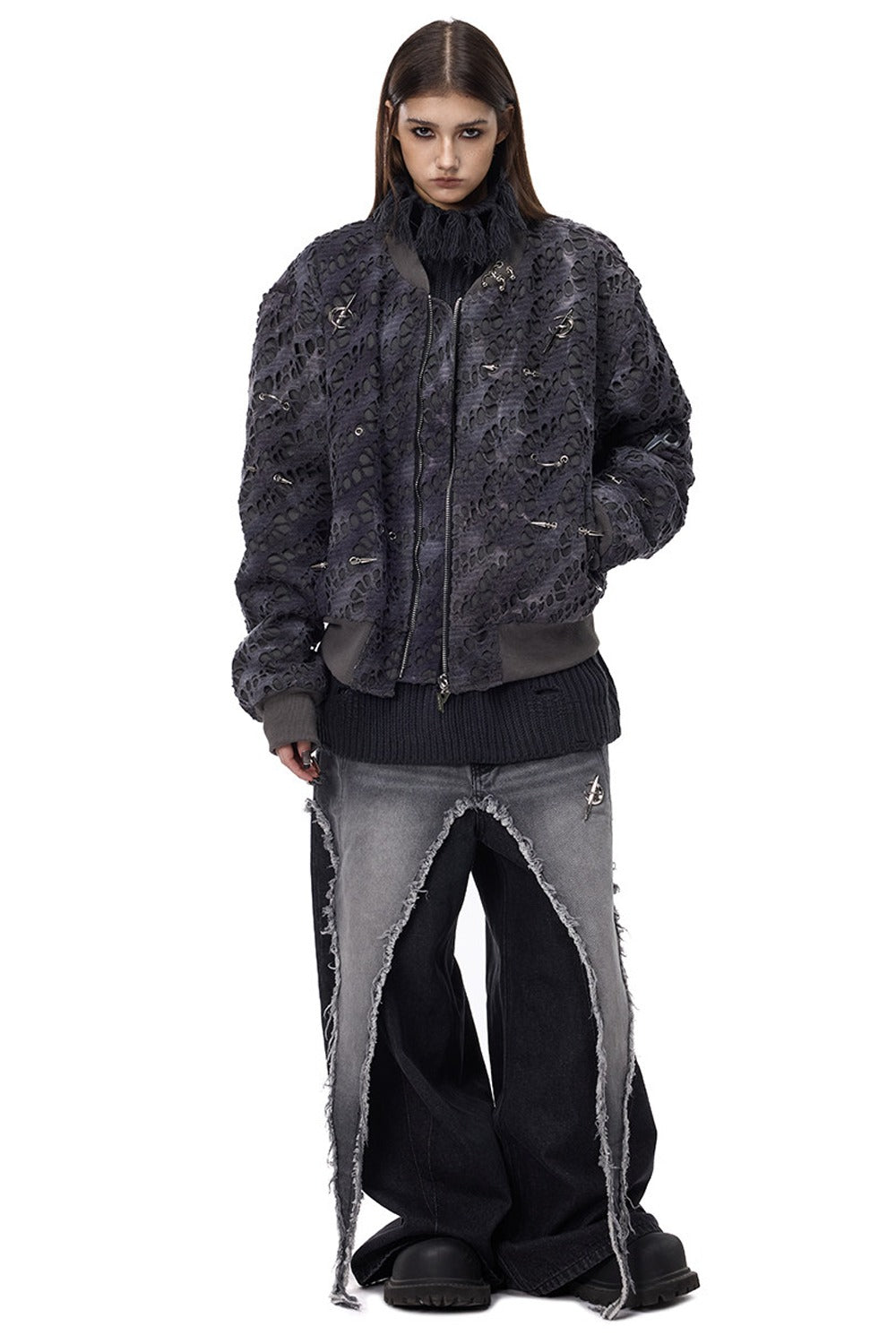 Y2K Rivet Honeycomb Bomber Jacket
