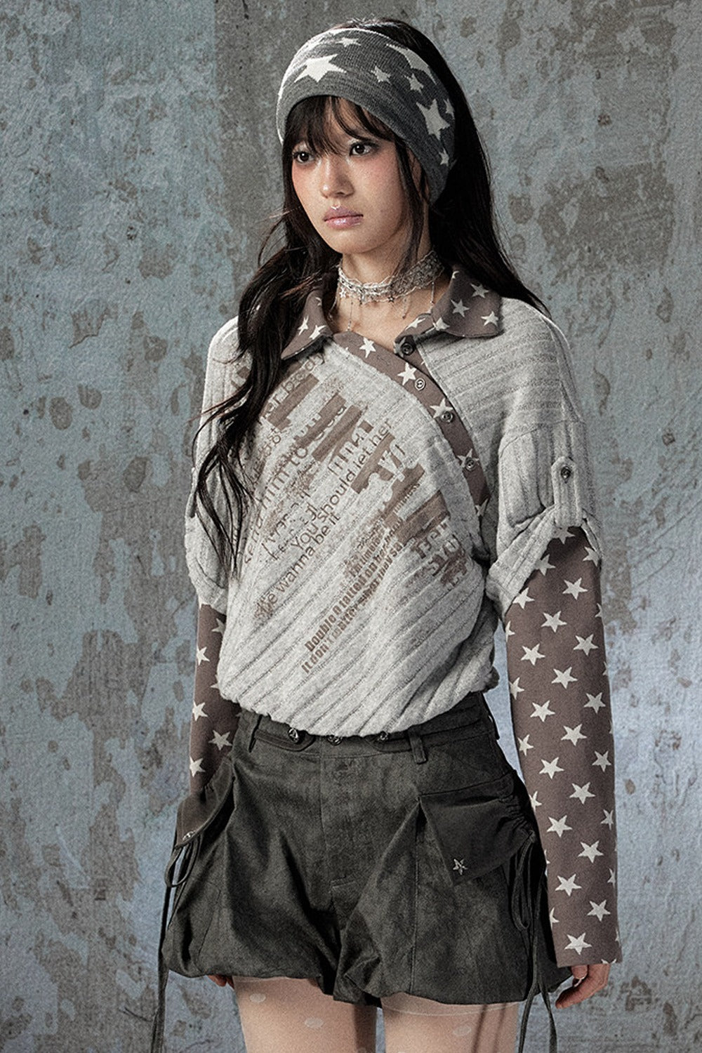 Asymmetrical Star Patchwork Long-Sleeve T-Shirt