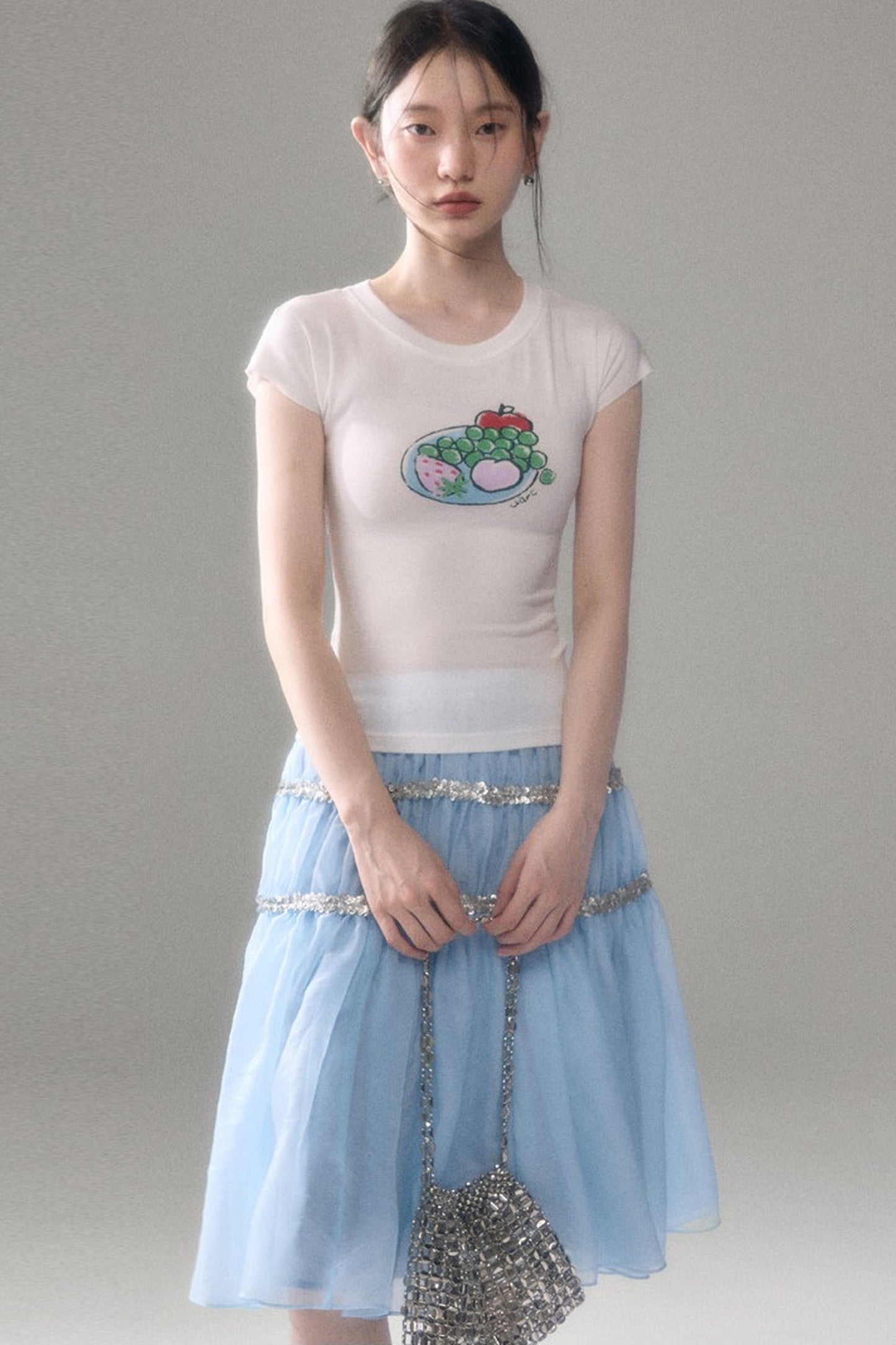 Pearlescent Mesh Sequin A-Line Skirt