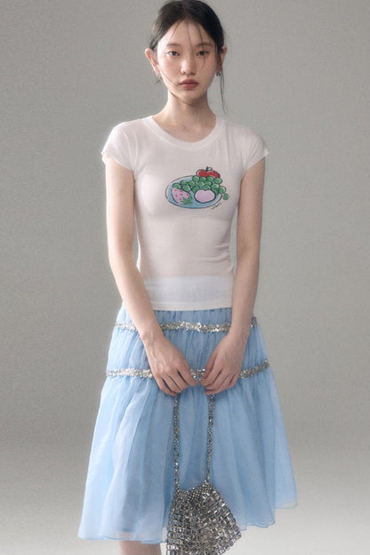 Pearlescent Mesh Sequin A-Line Skirt