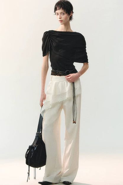 Mulberry Silk Asymmetrical Wide-Leg Pants