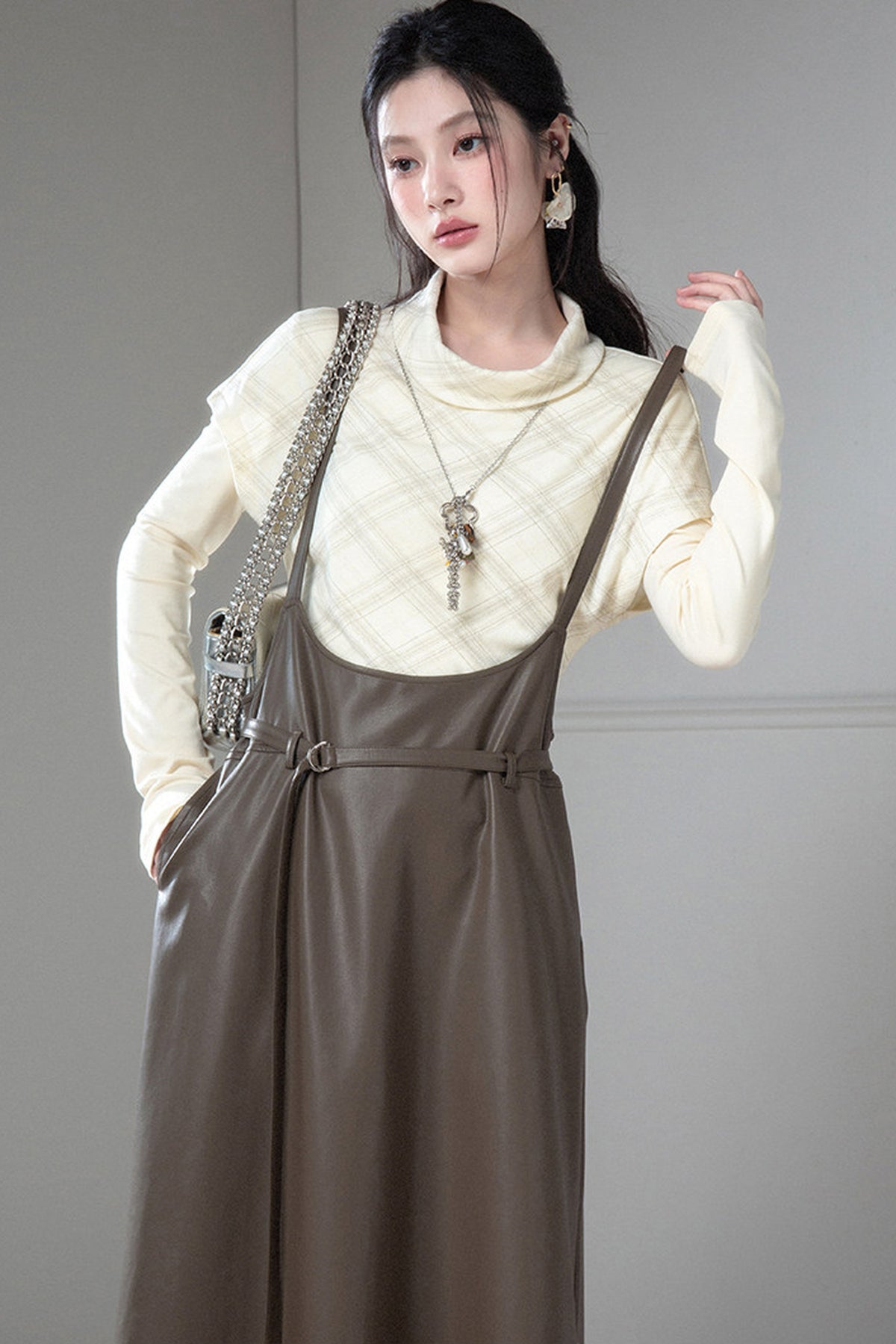 Plaid T-Shirt With Base Layer Top Set