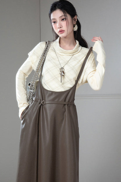 Plaid T-Shirt With Base Layer Top Set