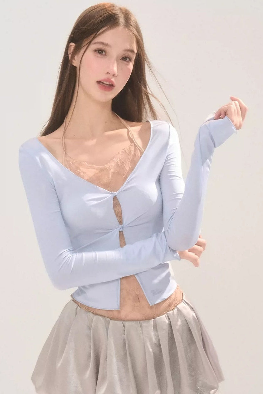 Sheer Lace Spliced Long Sleeve T-Shirt