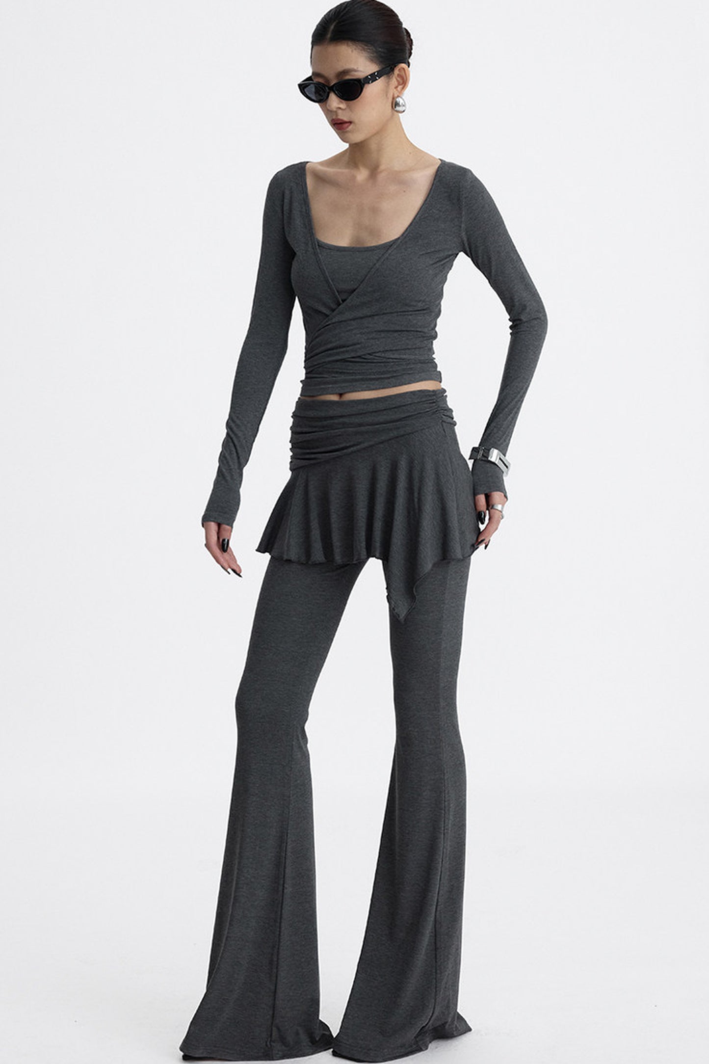 Faux Two-Piece Lyocell Flared Pants Set-Up