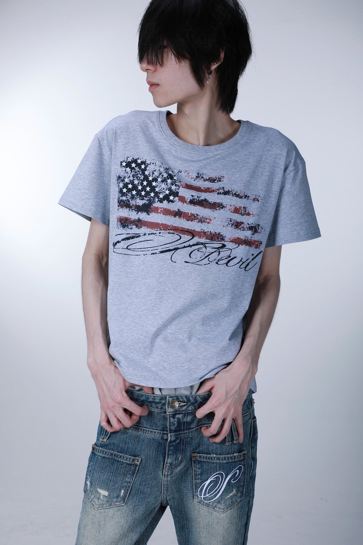 Kurzarm-T-Shirt mit Sternflagge im Used-Look