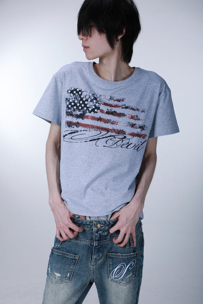Kurzarm-T-Shirt mit Sternflagge im Used-Look
