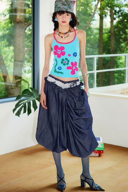 Patchwork Asymmetrical Wide-Leg Pants