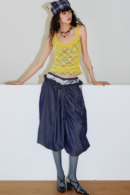 Patchwork Asymmetrical Wide-Leg Pants