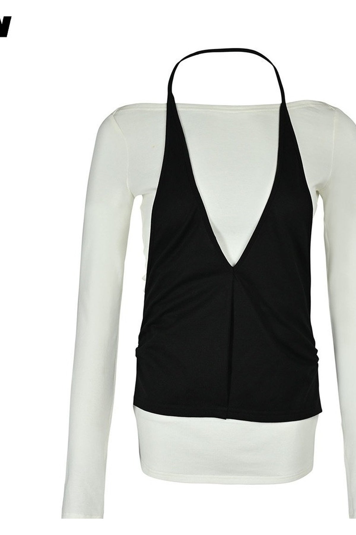 Lyocell Halter Neck Layered-Look T-Shirt