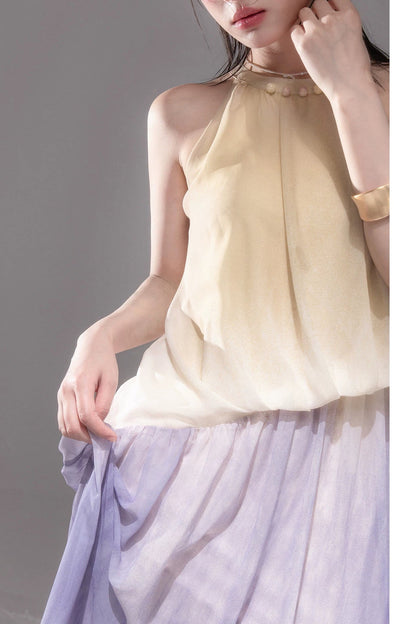Gradient Sunset Halter Dress