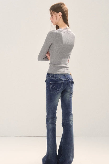 Vintage Washed Micro Flare Jeans