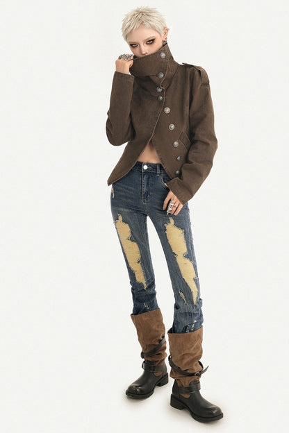 Punk Gothic Asymmetrical Diagonal Button Jacket