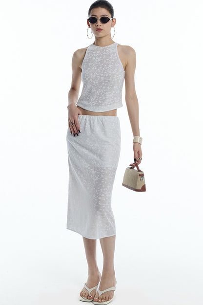 Lace Jacquard Tank Top and Skirt Set-Up