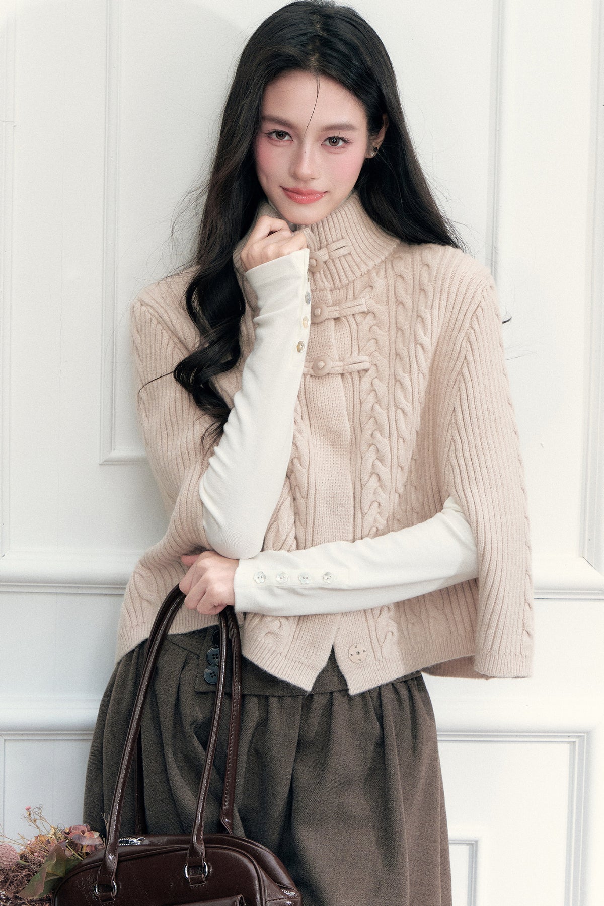 New Chinese Style Cable Knit Cape