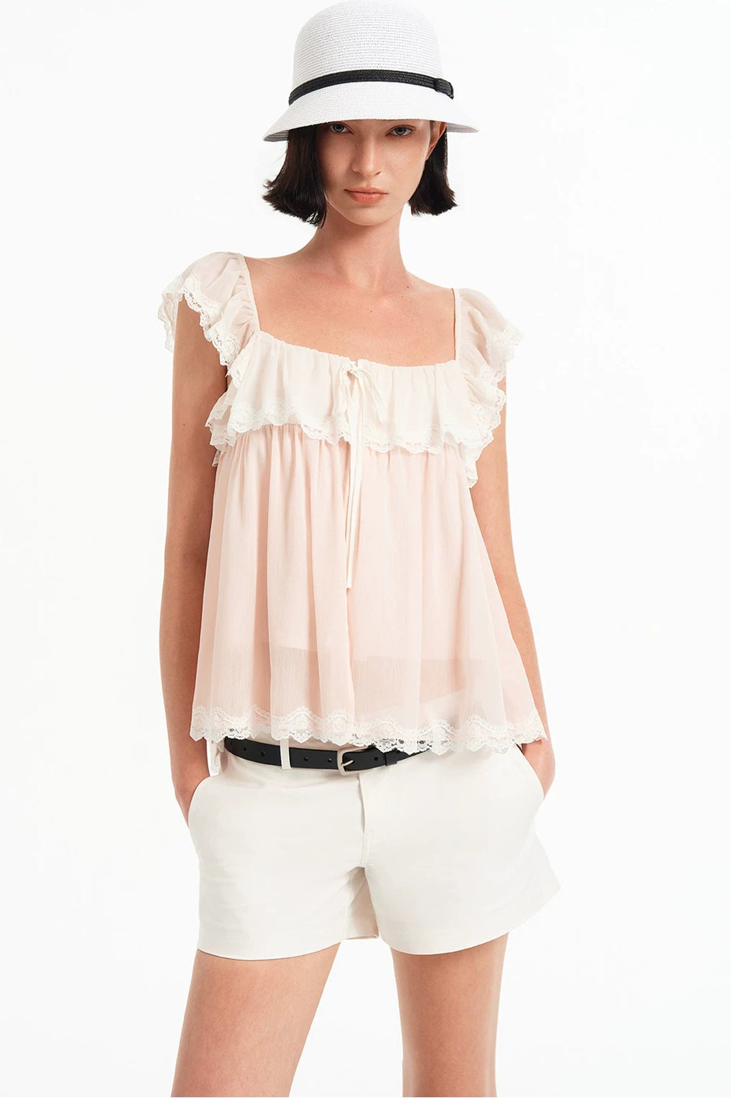 Modal Bow-Knot Square Neck Mesh Camisole