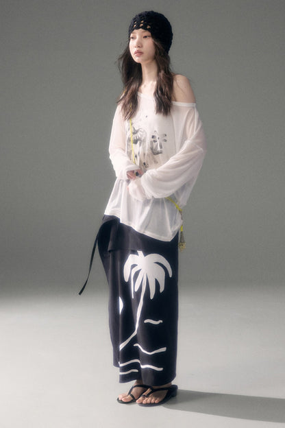 Palm Sunset Print Skirt