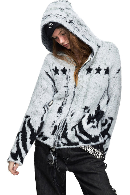 Tiger Star Hooded Zip Cardigan