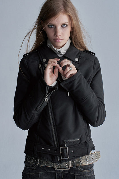Punk Diagonal Zipper Belted Jacket