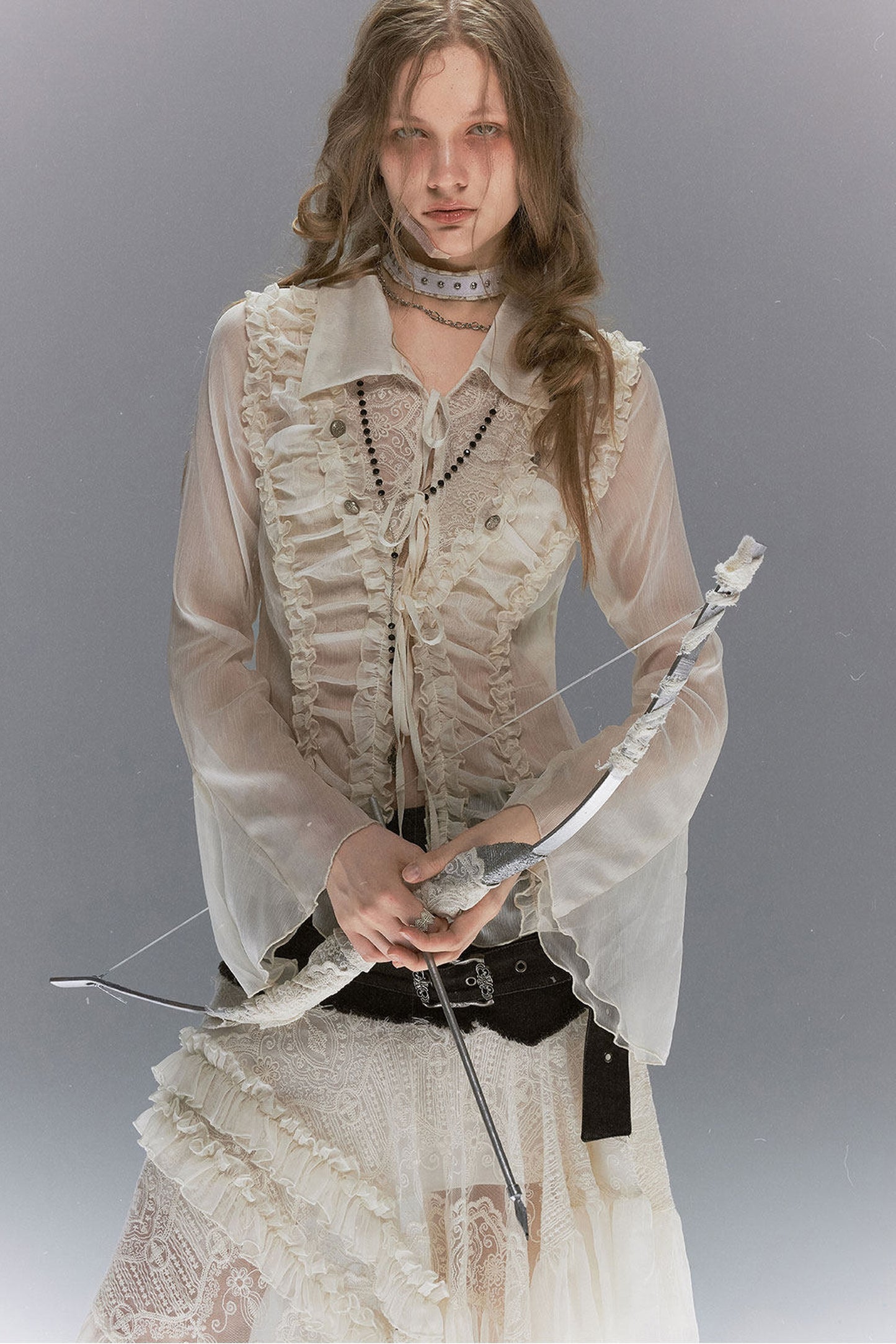 Sheer Chiffon Lace Blouse