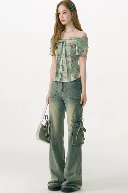 Mist Green Off-Shoulder Blouse