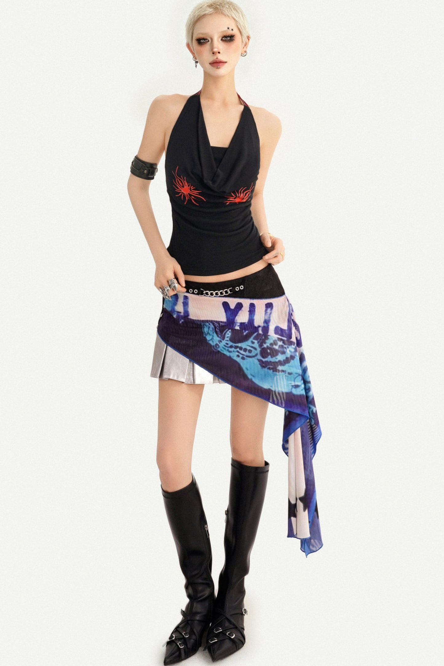 Irregular Asymmetrical Print Mini Skirt