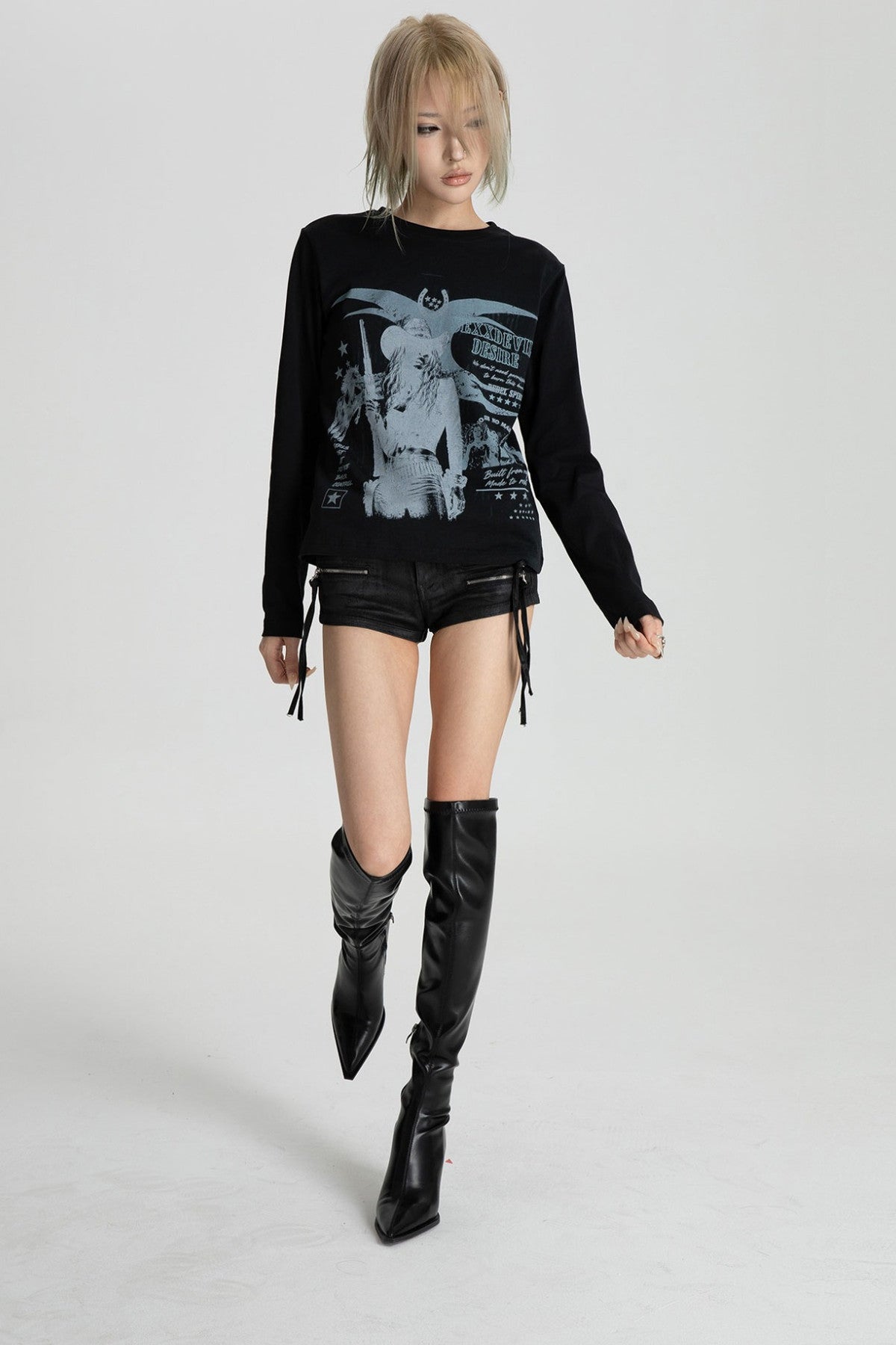 Distressed Digital Print Long Sleeve T-Shirt