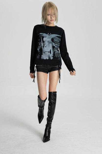 Distressed Digital Print Long Sleeve T-Shirt