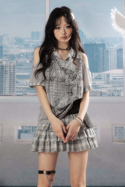 Kurzärmeliges Polotop mit hellem Asia-Print