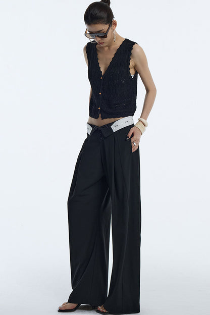 Black Pleated Wide-Leg Trousers
