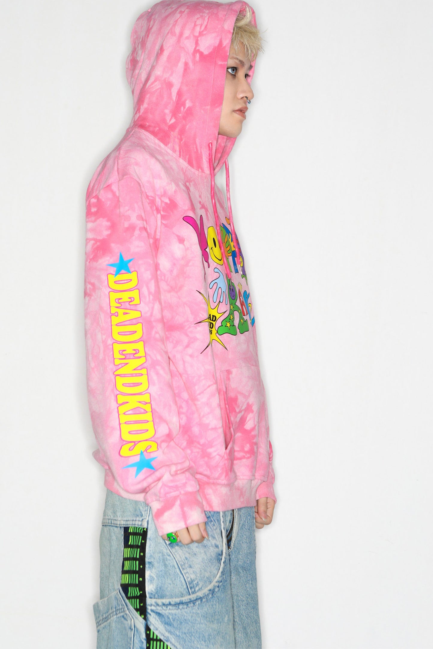 Pink Tie-Dye Smiley Face Hooded Sweatshirt