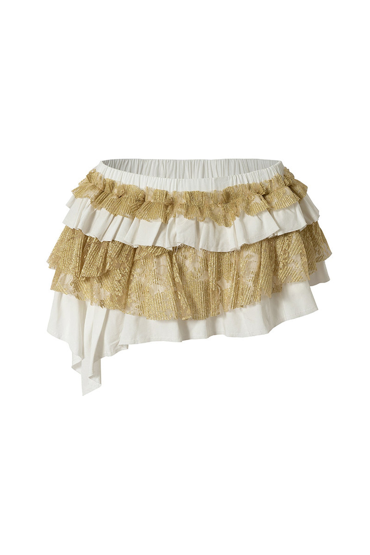 White Gold Tiered Ruffle Raw Edge Skirt