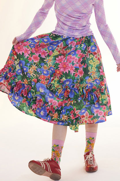 Floral Plaid Ruffled Skirt
