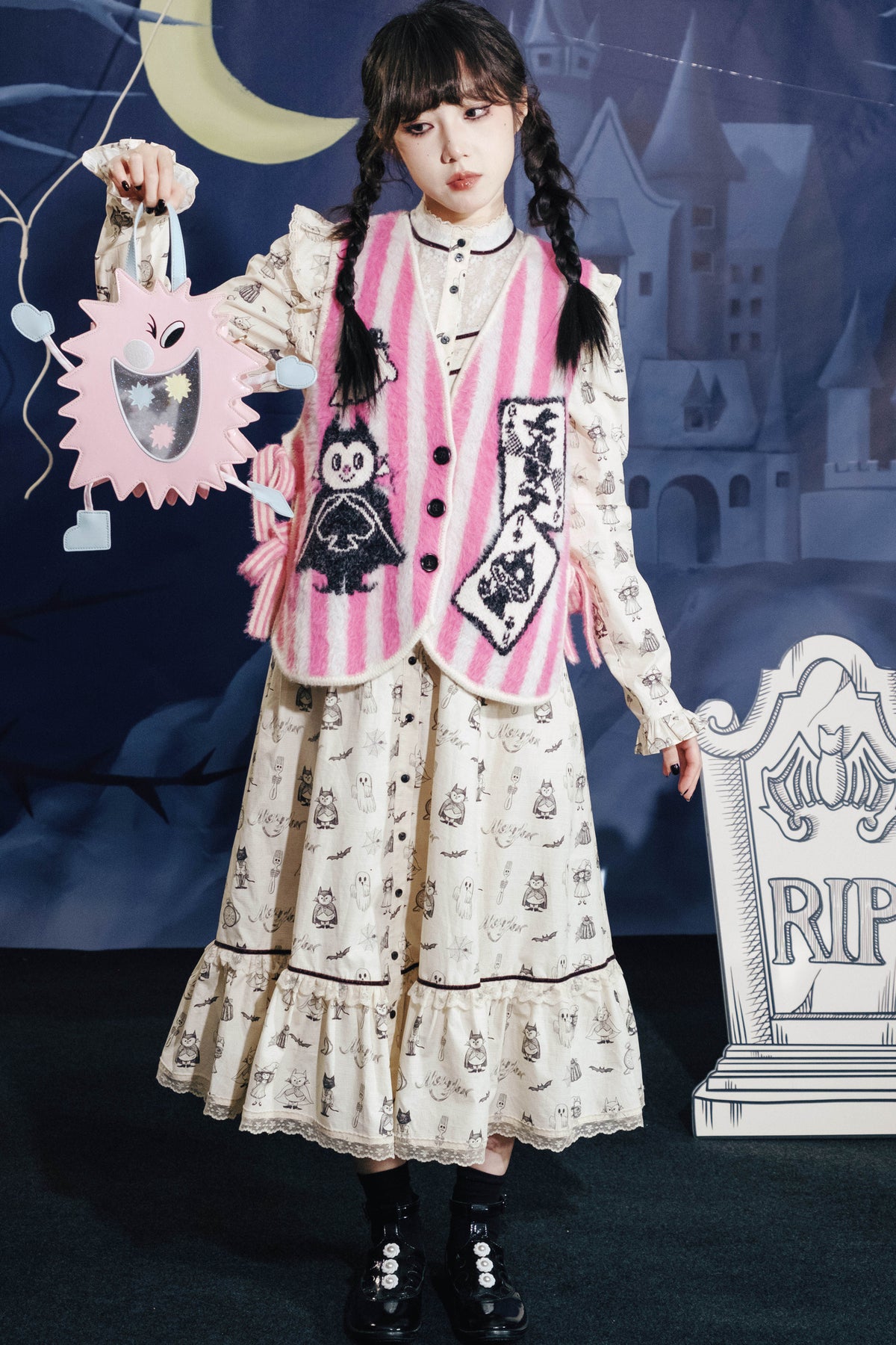 Dracula Poker rosa-weiß gestreifte Weste