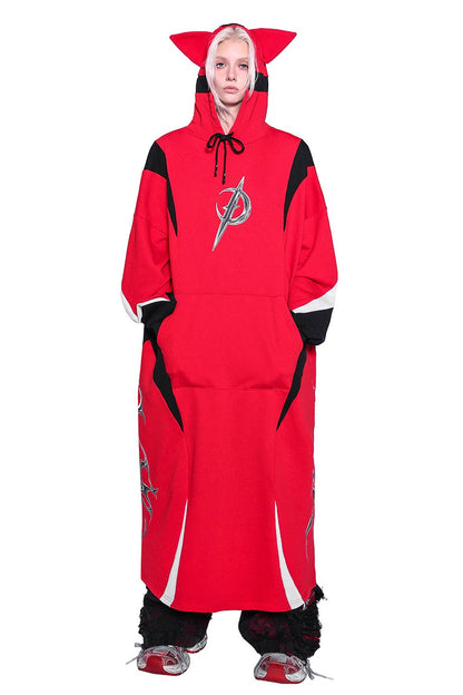 Cat Ear Spliced Racing Stripe Long Hoodie
