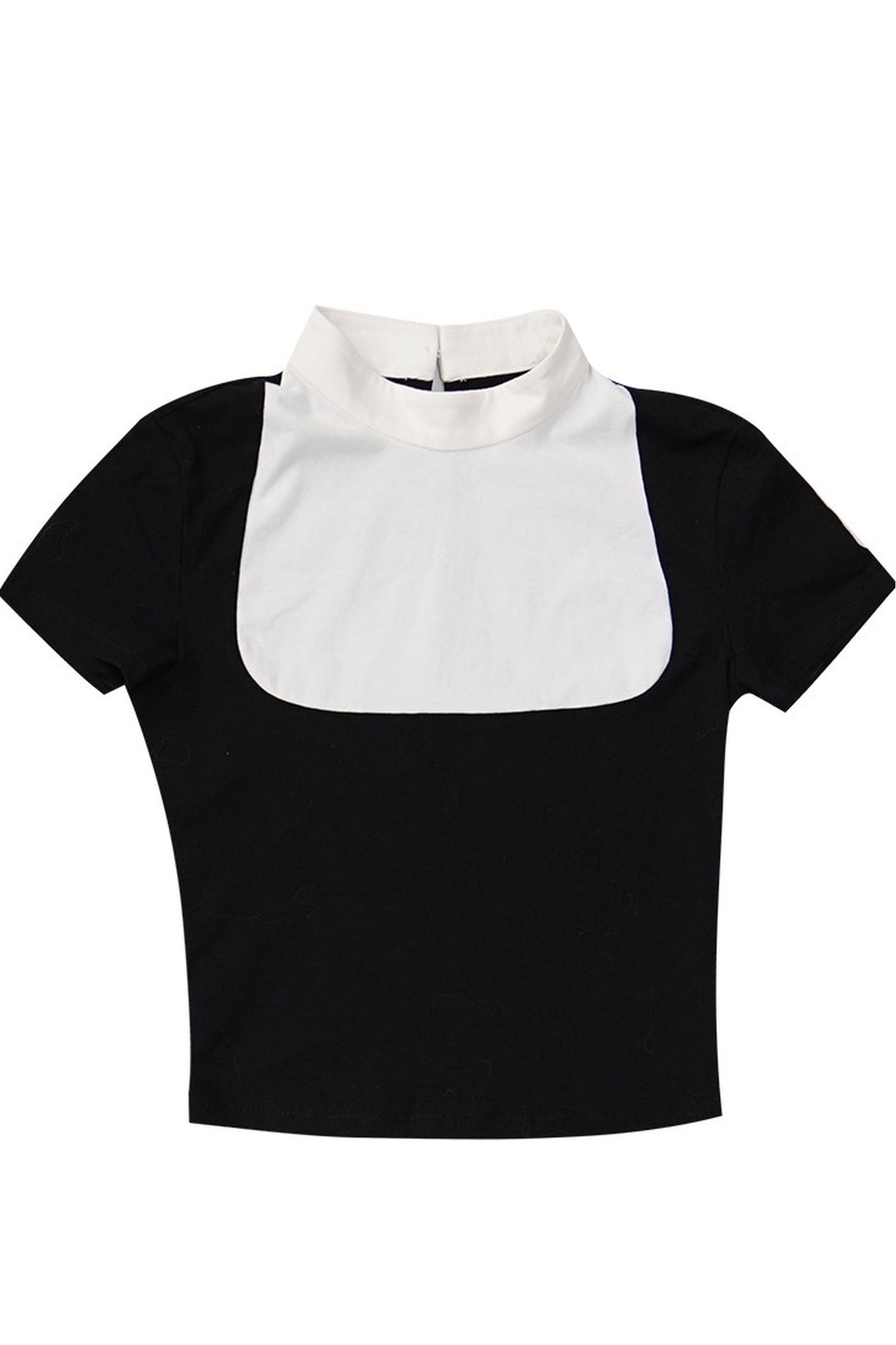 T-shirt bianca e nera a inserti con piuma e croce