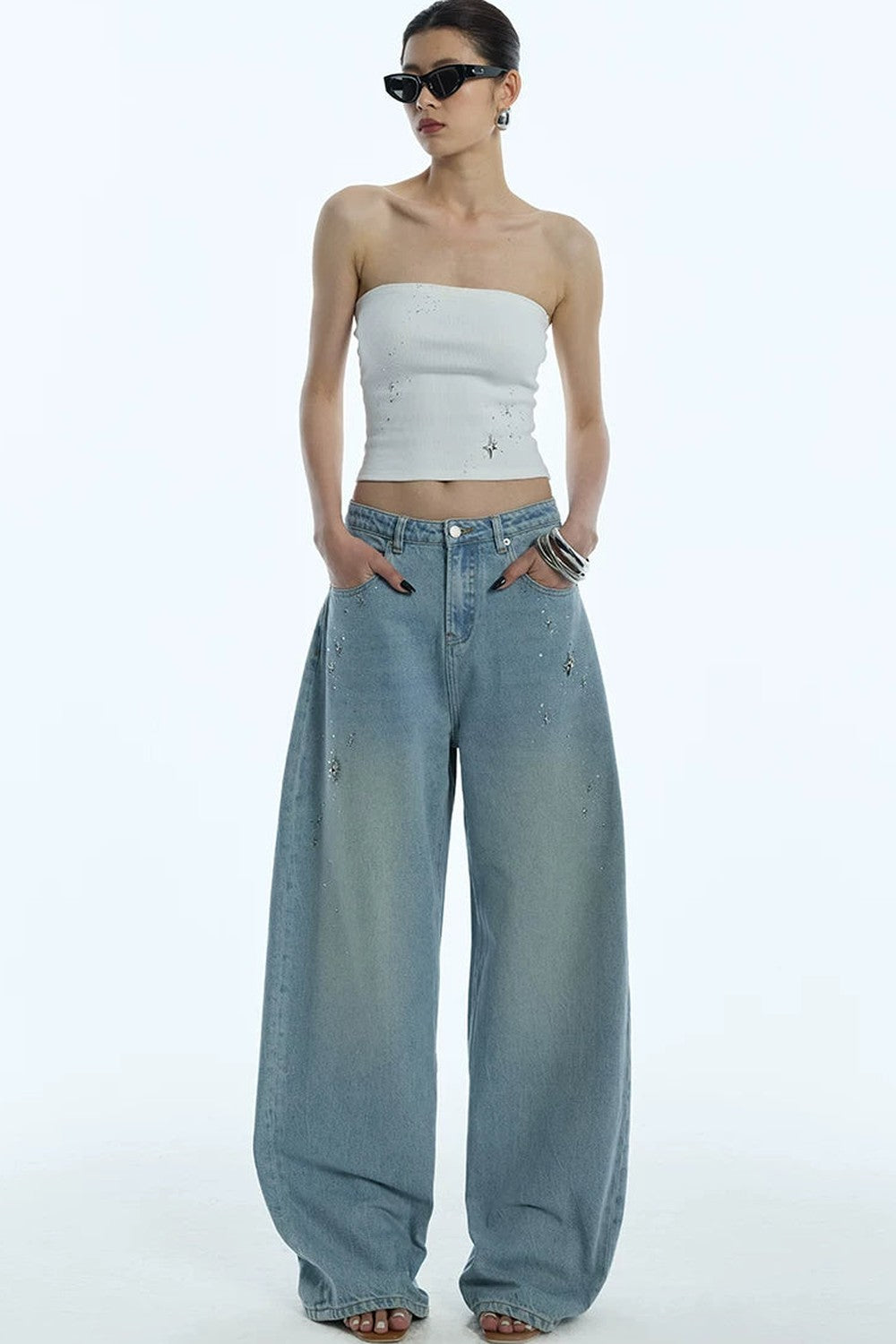 Jeans a gamba larga blu chiaro di luna
