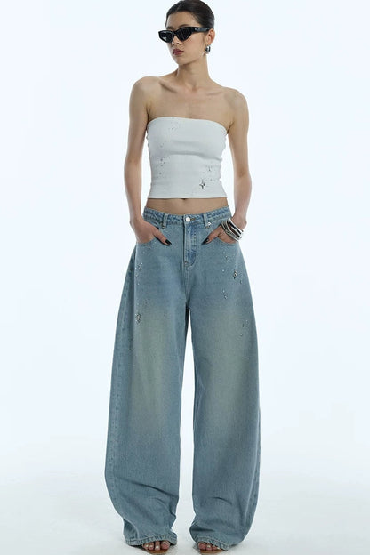 Jeans a gamba larga blu chiaro di luna