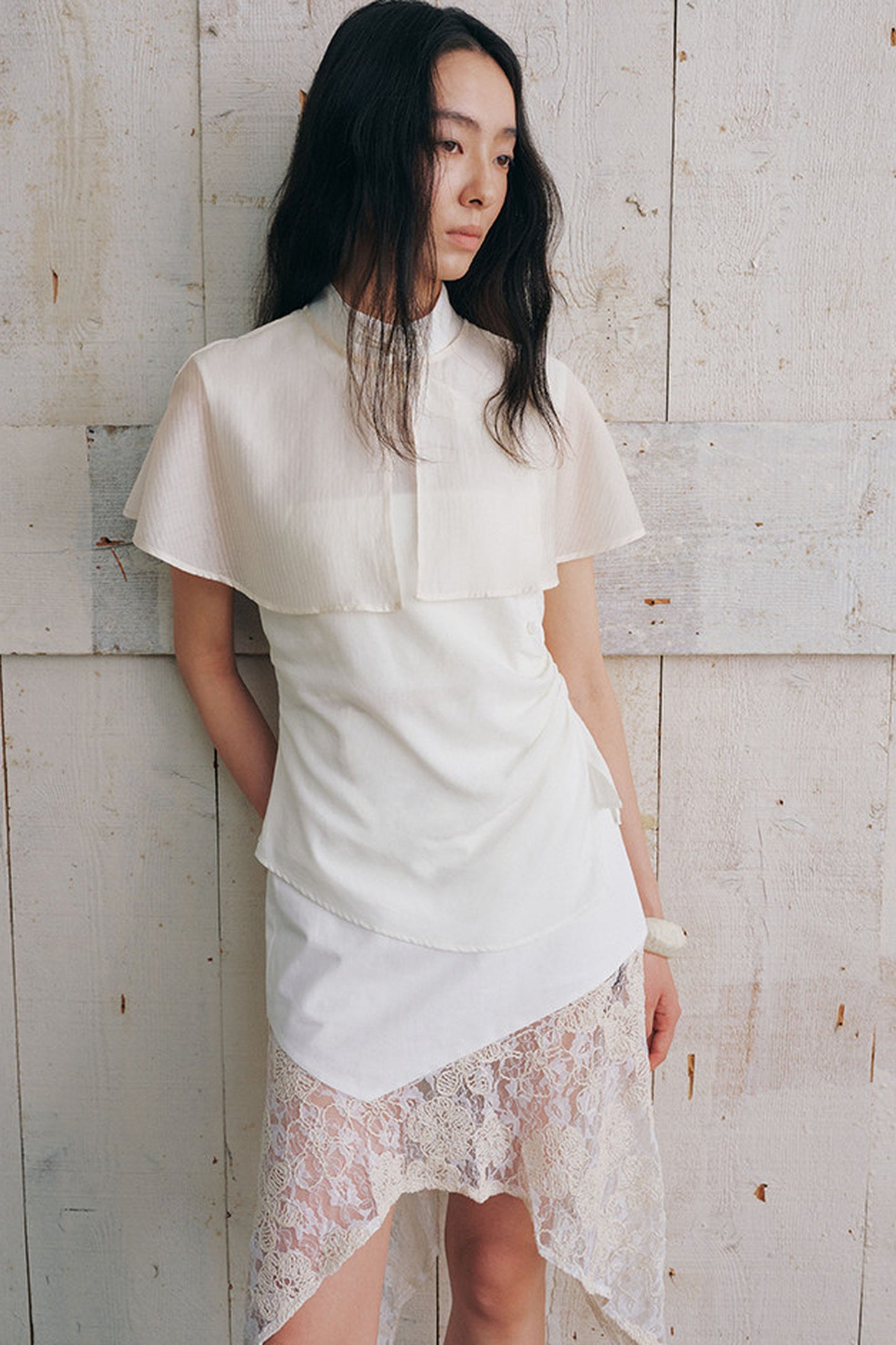 Detachable Shawl Collar Sleeveless Shirt