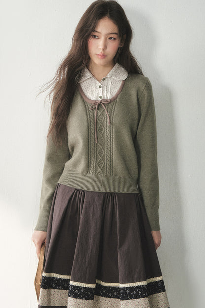 Floral Collar Tie Sweater