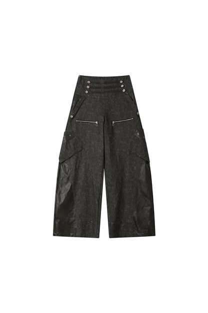 Black Patchwork Ripped High-Waisted Cargo Pants