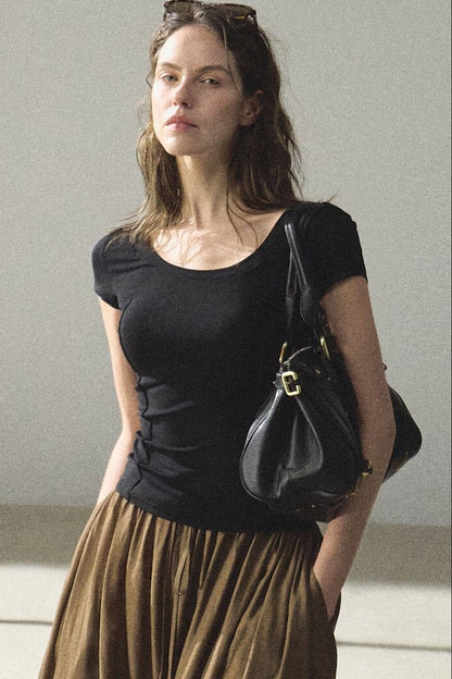 Lyocell V-Neck Short Sleeve Top