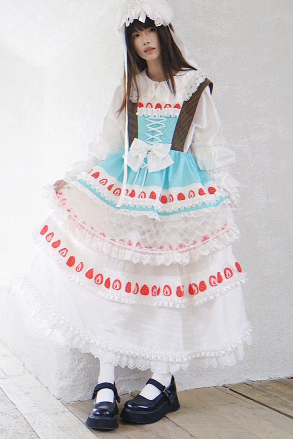 Strawberry Print Lace Tiered Skirt