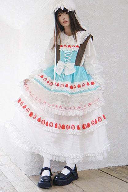 Strawberry Print Lace Tiered Skirt