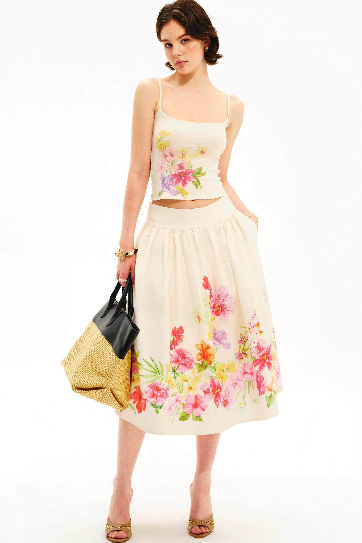 Retro Tencel Printed Camisole Skirt Set-Up