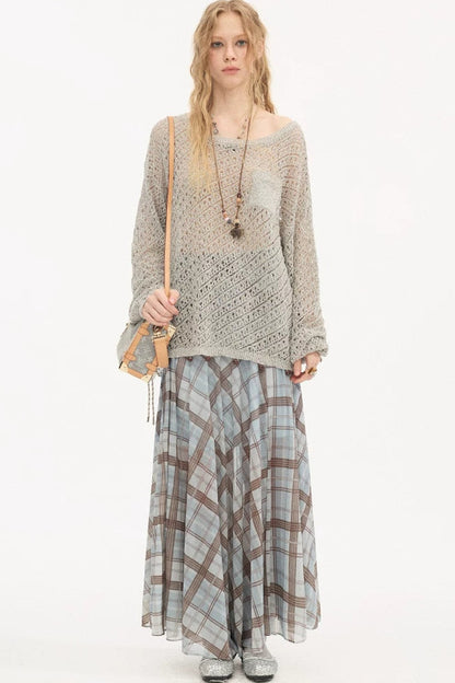 Plaid Pleated Mesh Skirt
