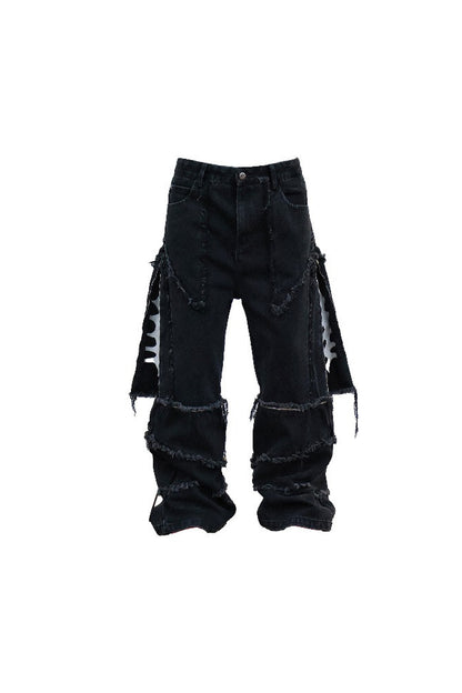 Detachable Wide-Leg Frayed Jeans